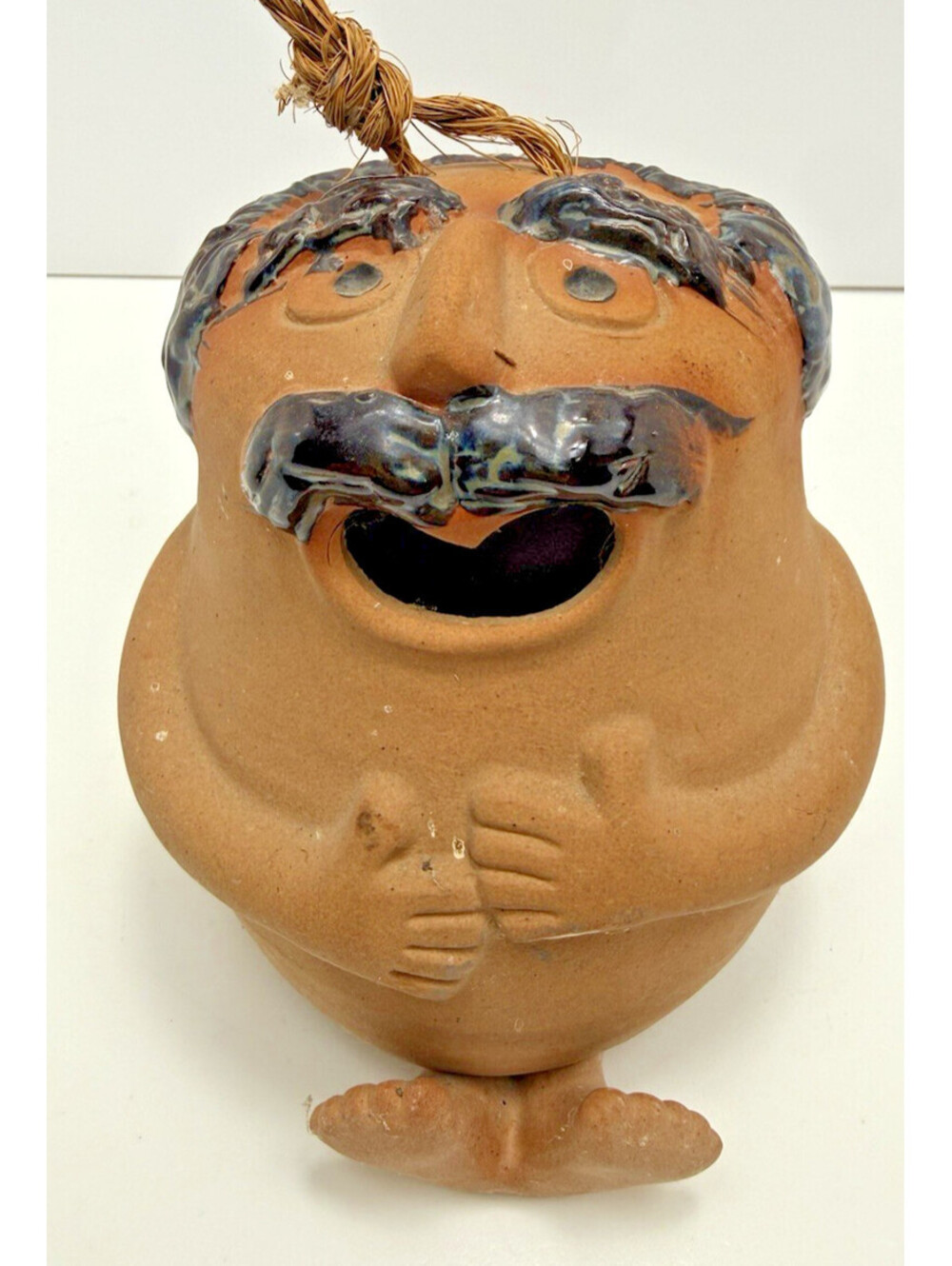 OOAK Vtg Takahashi Japan Terracotta Funny Man Face Bell Hanging Pottery Figurine